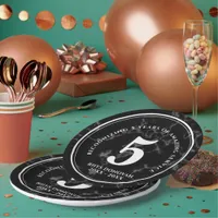Elegant Black Marble 5 Years Work Anniversary Paper Plates