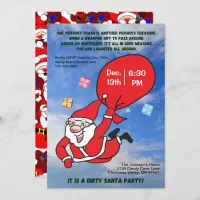 Dirty Santa Party Flying with a Blue Sky Christmas Invitation