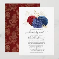 Red and Navy Blue Watercolor Floral Shower by Mail Invitation