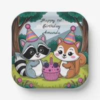 Squirrel and Raccoon cute Birthday Paper Plates