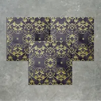 Baroque Gold Flourish Ornaments On Purple Marble Ceramic Tile