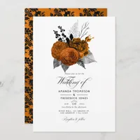 Black and Orange Halloween Floral Wedding Photo Invitation