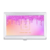 Logo pink purple glitter drips gradient trendy business card case