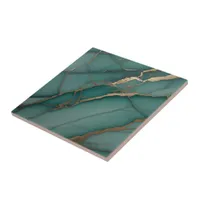 Emerald Green Marble & Gold Vein Luxe Accent  Ceramic Tile
