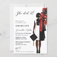 Modern Red Photo She Did It Graduation Invitation