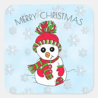 Cute Cartoon Snowman Snowflake Christmas Square Sticker