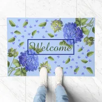 Blue Hydrangeas Floral Botanical Art Personalized Doormat