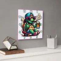 Relaxed turtle enjoying a backyard party vibe square wall clock