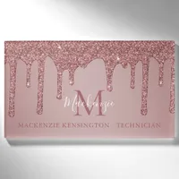 Rose Gold Sparkle Dripping Glitter Monogram Name Tag