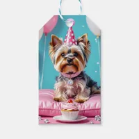 Cute Pink Yorkie Birthday To and From Gift Tags