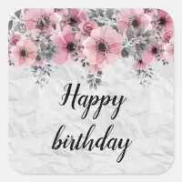 Romantic Elegant Antique Floral Happy Birthday Square Sticker