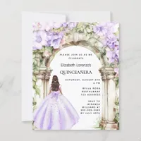 Lavender florals dress arch Quinceanera invitation