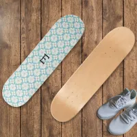 Monogrammed Pretty White Flowers Patterned Floral Skateboard