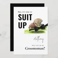 Chic Watercolor Football Tuxedo Suit Up Groomsman Invitation