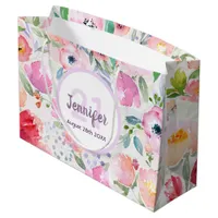 21st birthday pink purple floral name elegant large gift bag