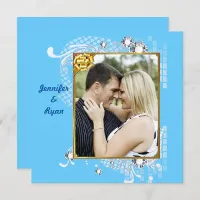 Blue Blue Background with Diamonds & Frame Wedding Invitation