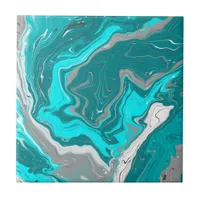 Turquoise and Teal Marble Fluid Art  Ceramic Tile