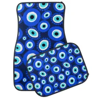 Blue White Evil Eye Patterned Car Floor Mat