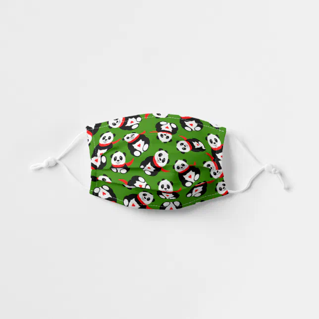 Cute Pandas with British Bowler Hats & Red Scarves Kids' Cloth Face Mask