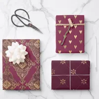 Burgundy and Gold Paris themed Wrapping Paper Sheets
