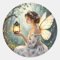 Pretty Fairy Themed Floral Fairytale Classic Round Sticker