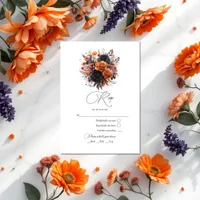 Burnt Orange, Dark Purple and Black Floral Wedding RSVP Card