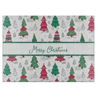 Quirky Whimsical Decorated Christmas Trees Doodles Cutting Board