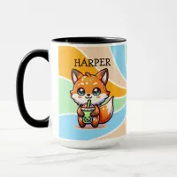 Cute Kawaii Fox with Bubble Tea Personalized Mug