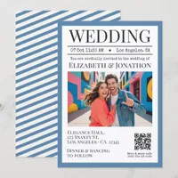 Dusty Blue & Soft White Magazine Wedding Photo Invitation