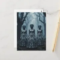 Surreal Women With Vintage Phone Heads in Forest Postcard