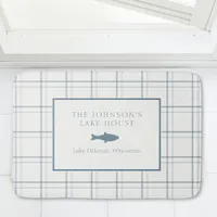 Classic Customizable Plaid Lake House Blue Fish Bath Mat