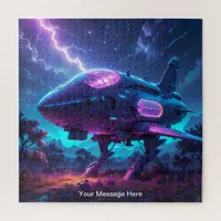 Cosmic Spaceship with vibrant Neon Color Jigsaw Puzzle