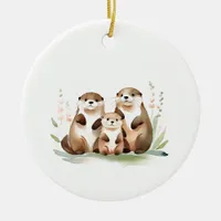 Three Adorable Otters and Your Own Photo Ceramic Ornament