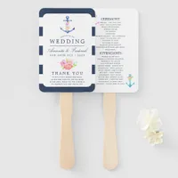 Watercolor Floral Nautical Wedding Program Hand Fan