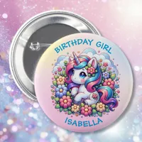 Cute Unicorn Pink Girl's Birthday Girl Button