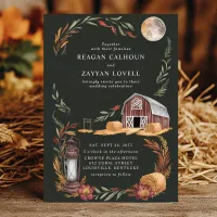 Rustic Barn Lanterns Autumn Moon Evening Wedding Invitation