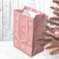 Custom Family Name Pink Christmas Trees Modern Medium Gift Bag