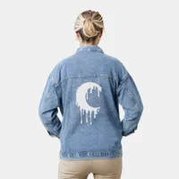 Gothic Witch White Dripping Moon Silhouette Denim Jacket