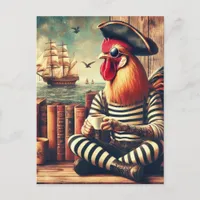 Rooster Pirate With a Coffee  Postcard