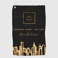 Logo black gold city skyline business real estate golf towel