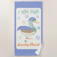 One Lucky Duck &  Bubbles Blue Pastel  Beach Towel