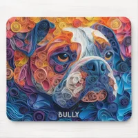 Colorful Bulldog Paper Quilling Portrait Mouse Pad