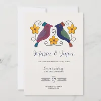 Mexican Birds Floral Magenta Navy Blue Wedding Invitation