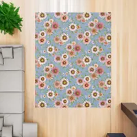 Blue and Pink Daisy Floral Botanical Art Rug