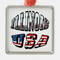 Illinois USA Flag & State Photo Text Metal Ornament