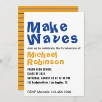 Orange and Blue Make Waves Surf Graduation Party I Invitation