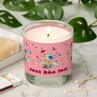 Simple Floral Watercolor Monogram Bee on pink  Scented Candle