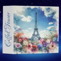 Eiffel Tower Paris Floral Monogram | 3 Ring Binder