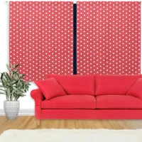 Retro Watermelon Red White Polka Dot Patterned Blackout Curtains