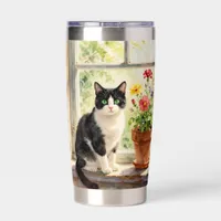 Watercolor Cat and Flower Themed  Insulated Tumbler